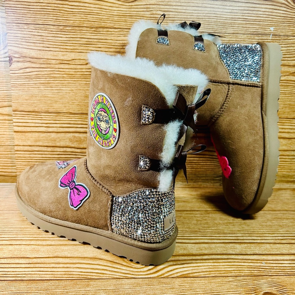 Bailey Bow Ugg Boots NWOB custom bling with patches